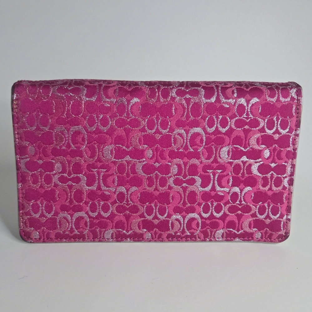 Coach Y2K Signature Optic Shimmer Pink Satin Eve Monogram Clutch Bag Vintage - Picture 6 of 9